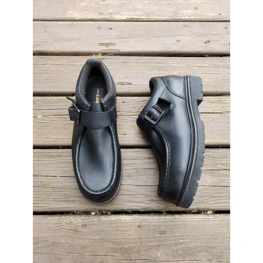 90s Lugz Loafers Black Leather Buckle Monk Strap Michael Chunky Lug Sole Mens 11